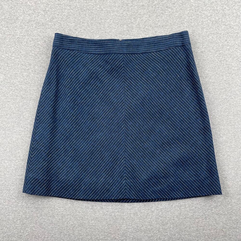 DKNY Skirt Womens 8 Navy Blue Pinstripe Linen Blend A-Line Mini Retro Preppy